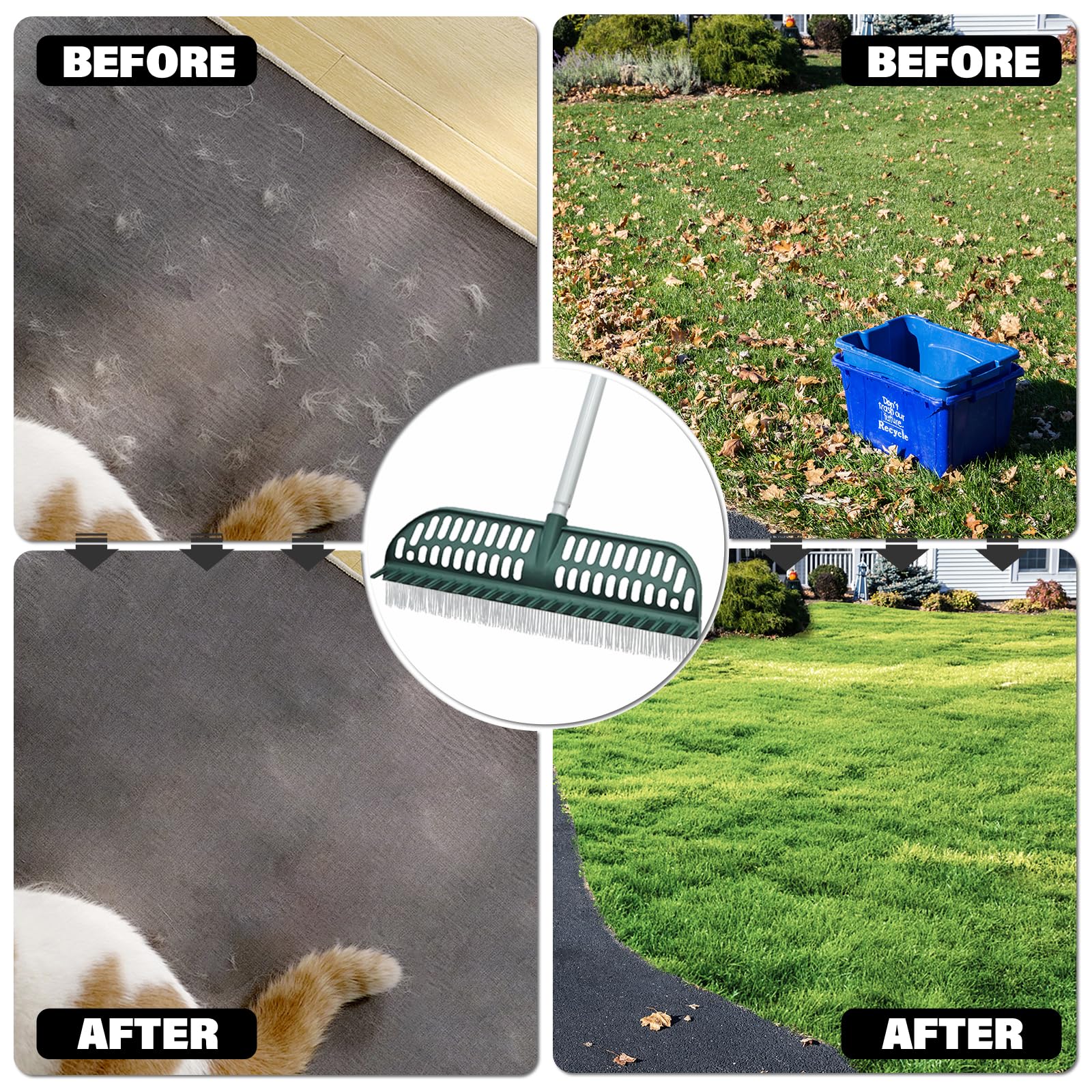 SOYUS rake extended handle in use reducing back strain benefit