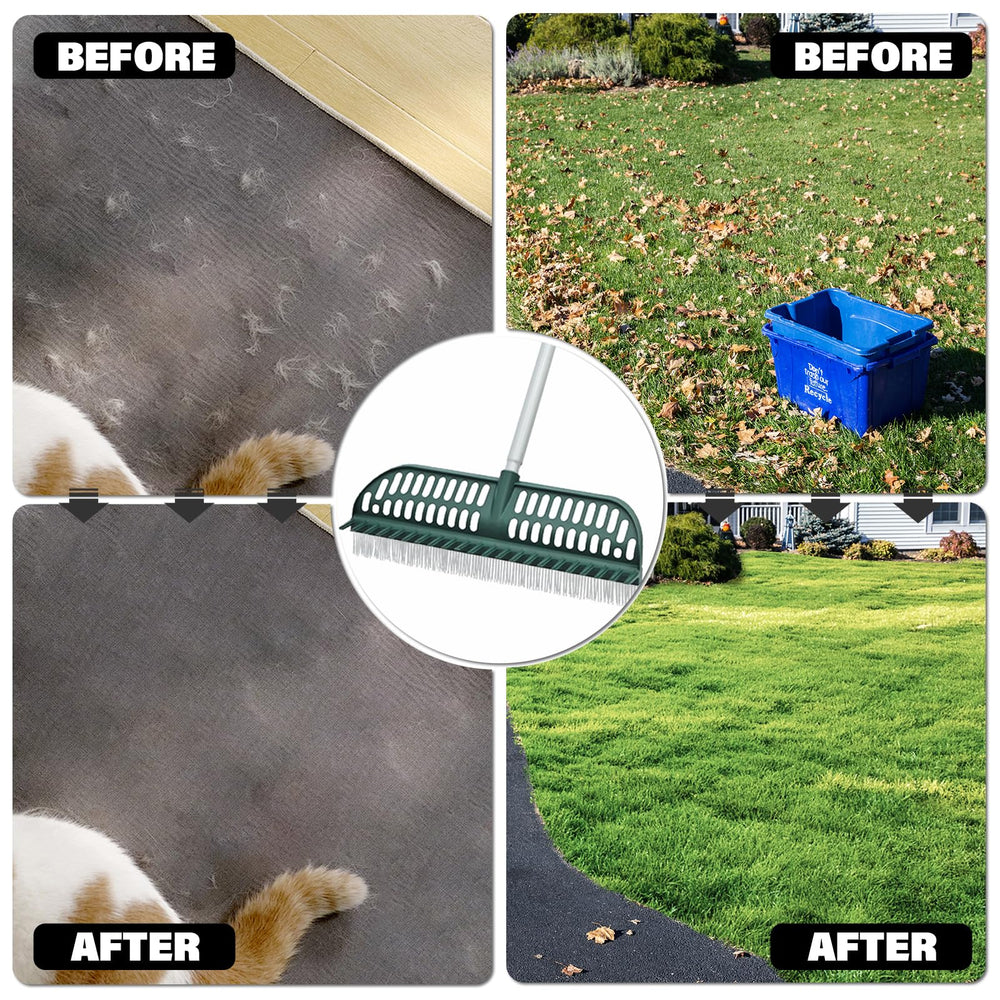 SOYUS rake extended handle in use reducing back strain benefit