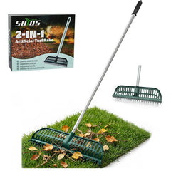 SOYUS rake front head view showing dual tines and quick flip benefit