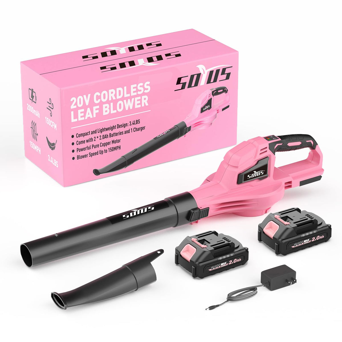 SOYUS front view pink blower showing compact design and portability benefit