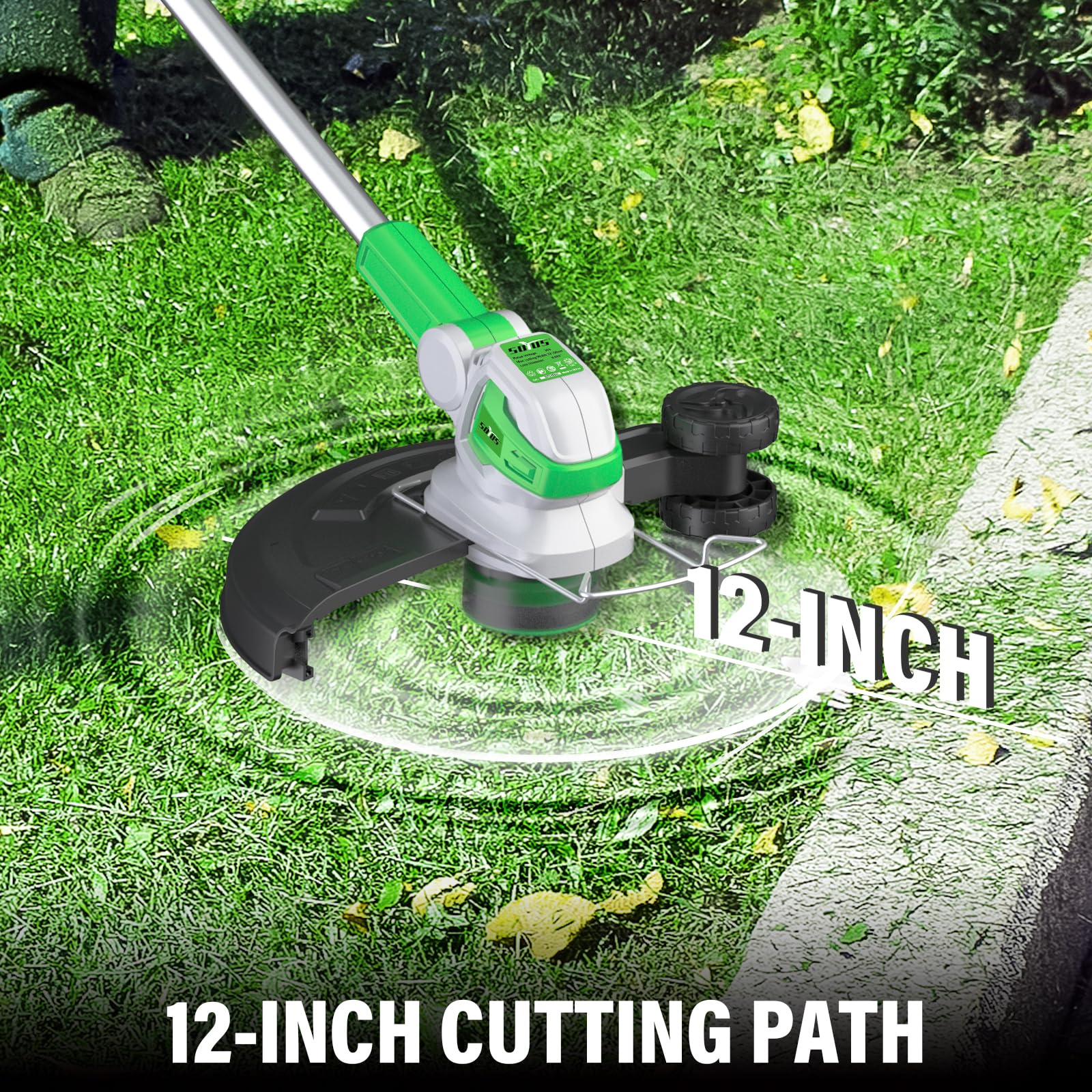 SOYUS support wheel in edging mode providing straight lawn borders and stability