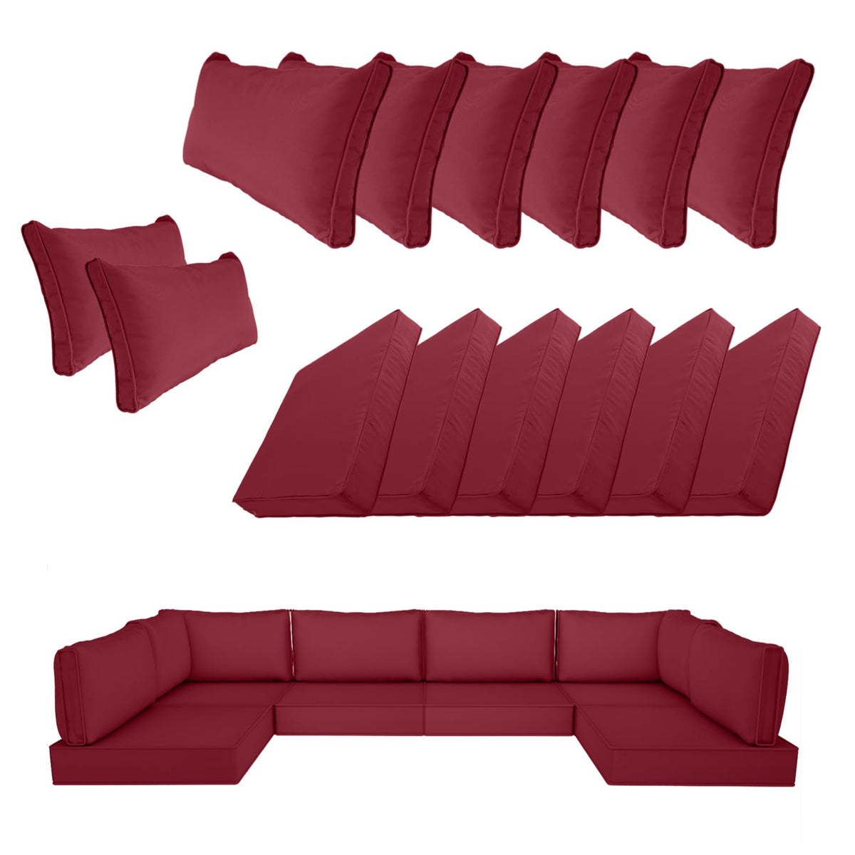 SpaceHop front view of Wind Red 14-piece cover set showing neat fit and refreshed look