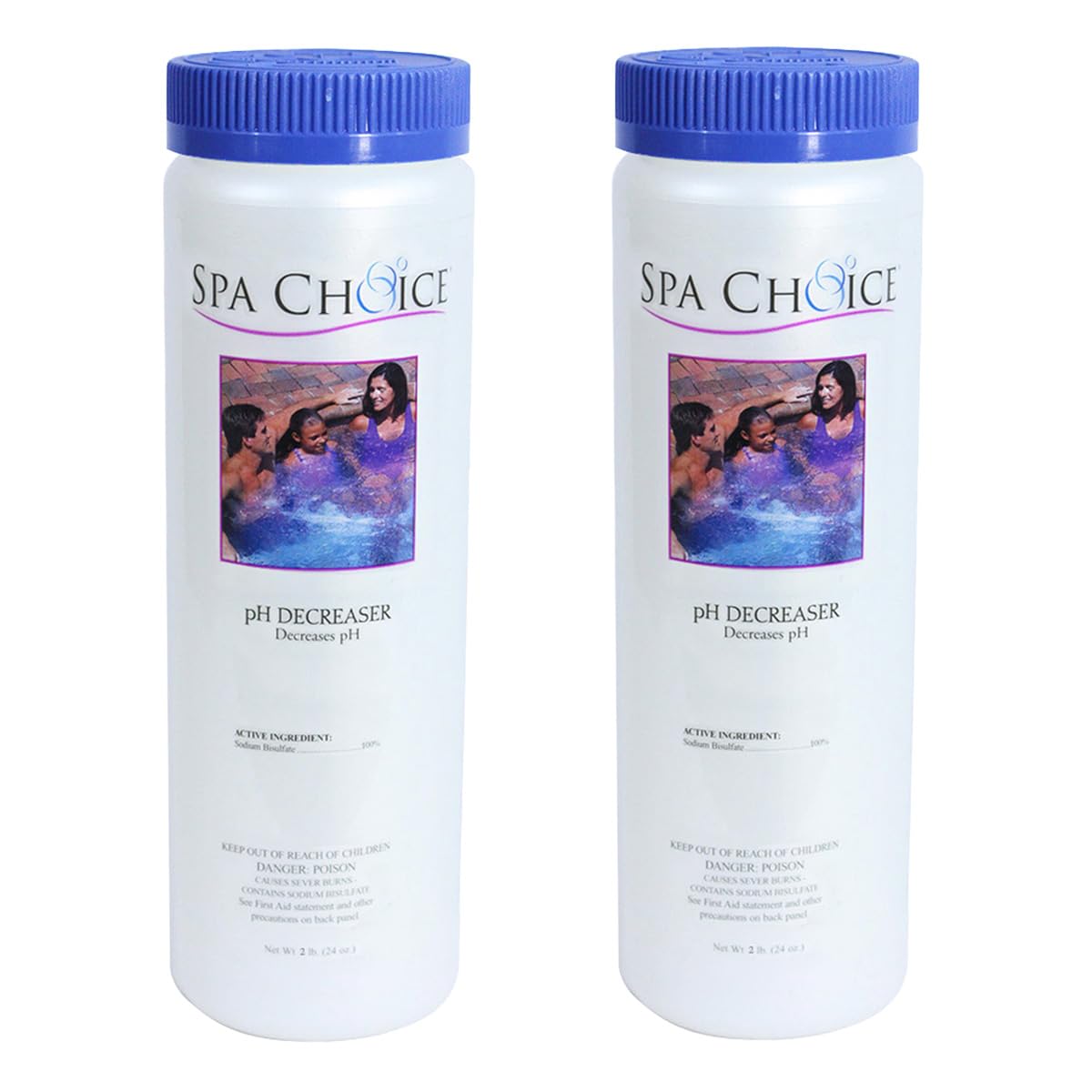 SpaChoice front packaging showing two 2.5 lb containers and clear labeling for fast balancing
