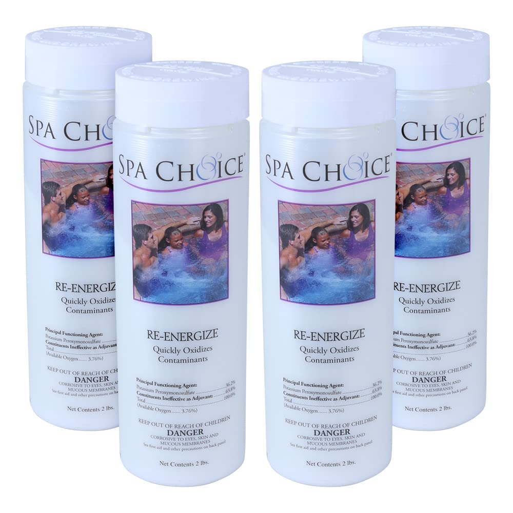 SpaChoice front packaging showing 2-pound re-energize shock pack benefits