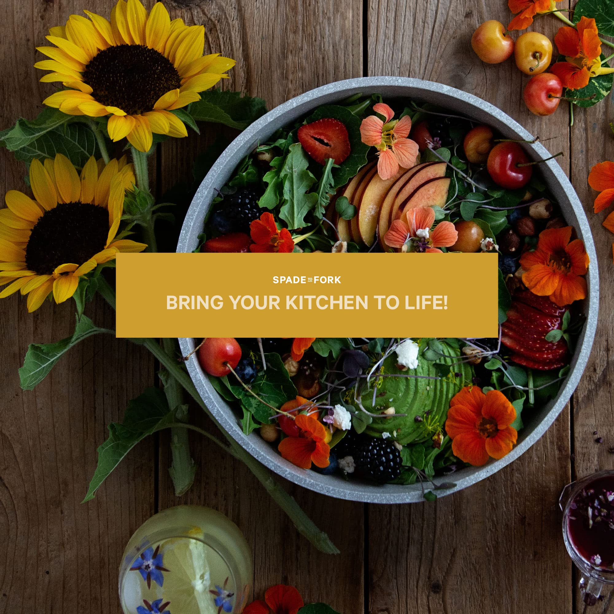 Spade To Fork edible flowers harvested on a plate adding fresh color