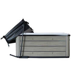 SpaEase 150 folded cover stored at spa side showing clear view benefit