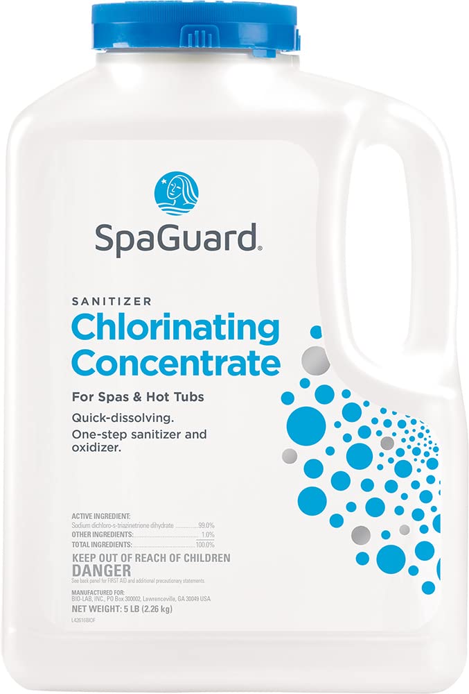 SpaGuard 5 lb single pack front view showing label and size, easy storage benefit