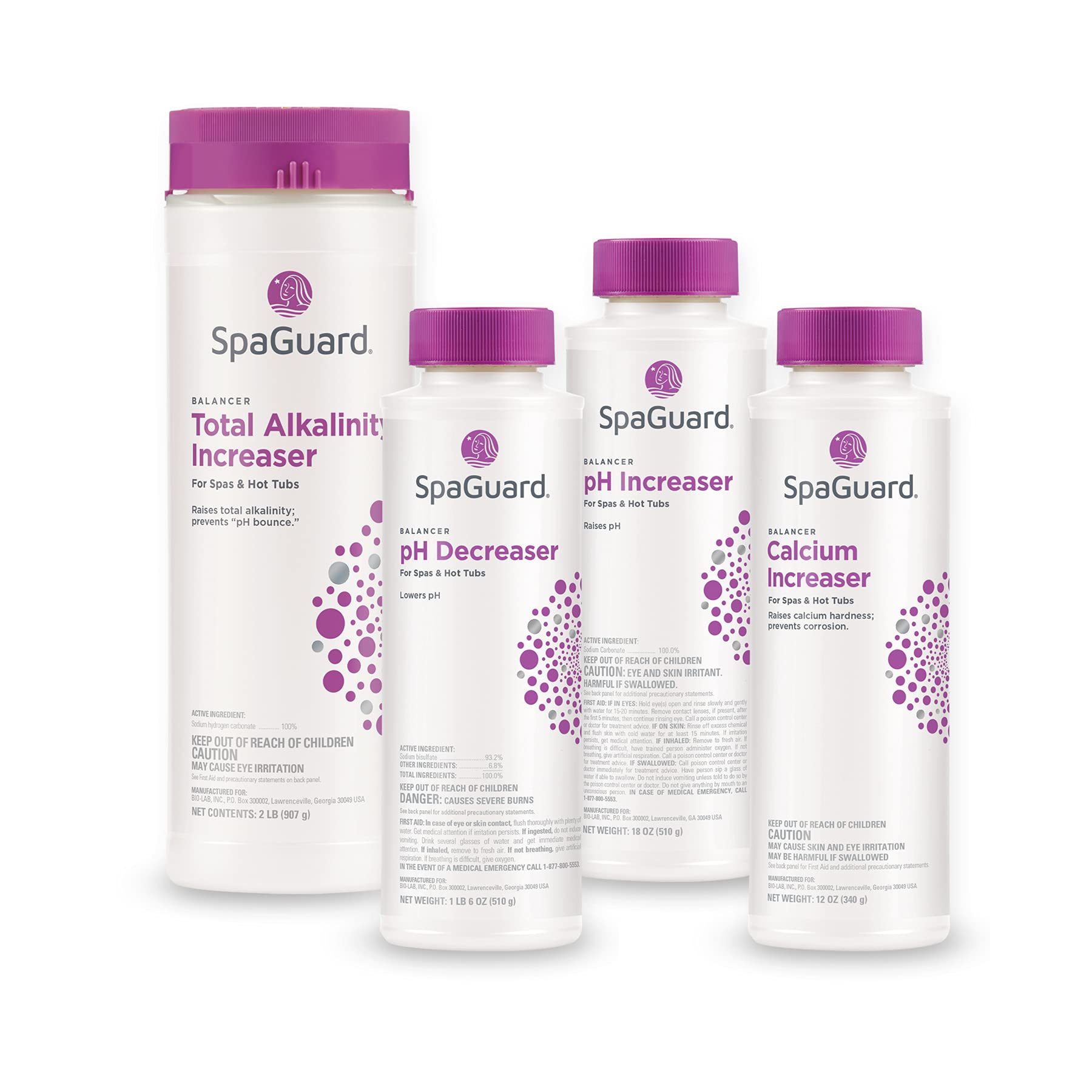 SpaGuard front packaging showing four-balancer kit for quick identification and convenience