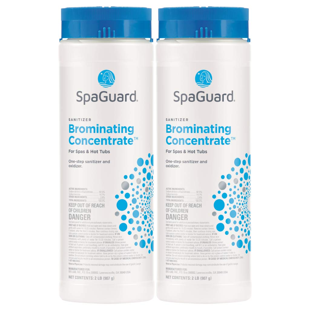 SpaGuard front packaging showing 2 lb 2-pack and usage benefit