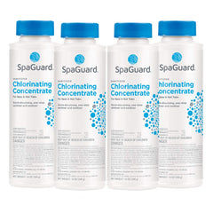 SpaGuard front packaging showing 14 oz 4-pack and clear usage labeling for easy maintenance