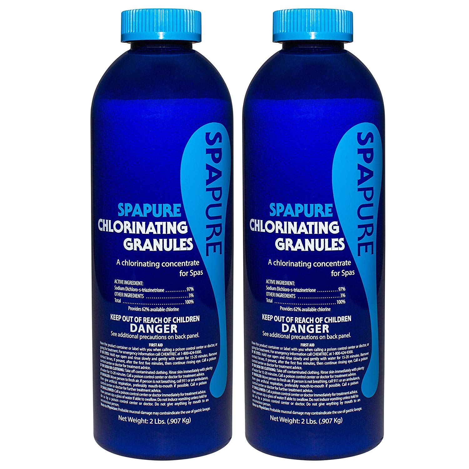 SpaPure pack front view showing label and two 2 lb containers for easy spa maintenance