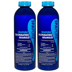 SpaPure pack front view showing label and two 2 lb containers for easy spa maintenance
