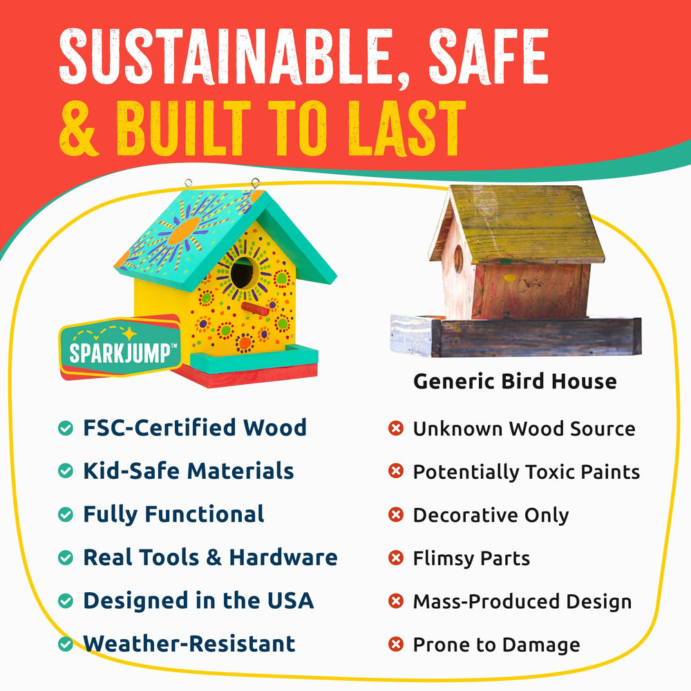 SparkJump birdhouse in hand showing scale and easy child-friendly size