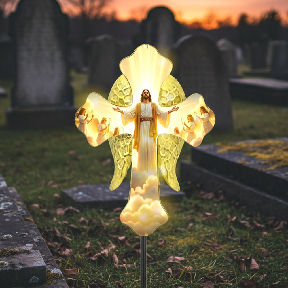SparkManor cross in a garden setting offering peaceful memorial ambiance