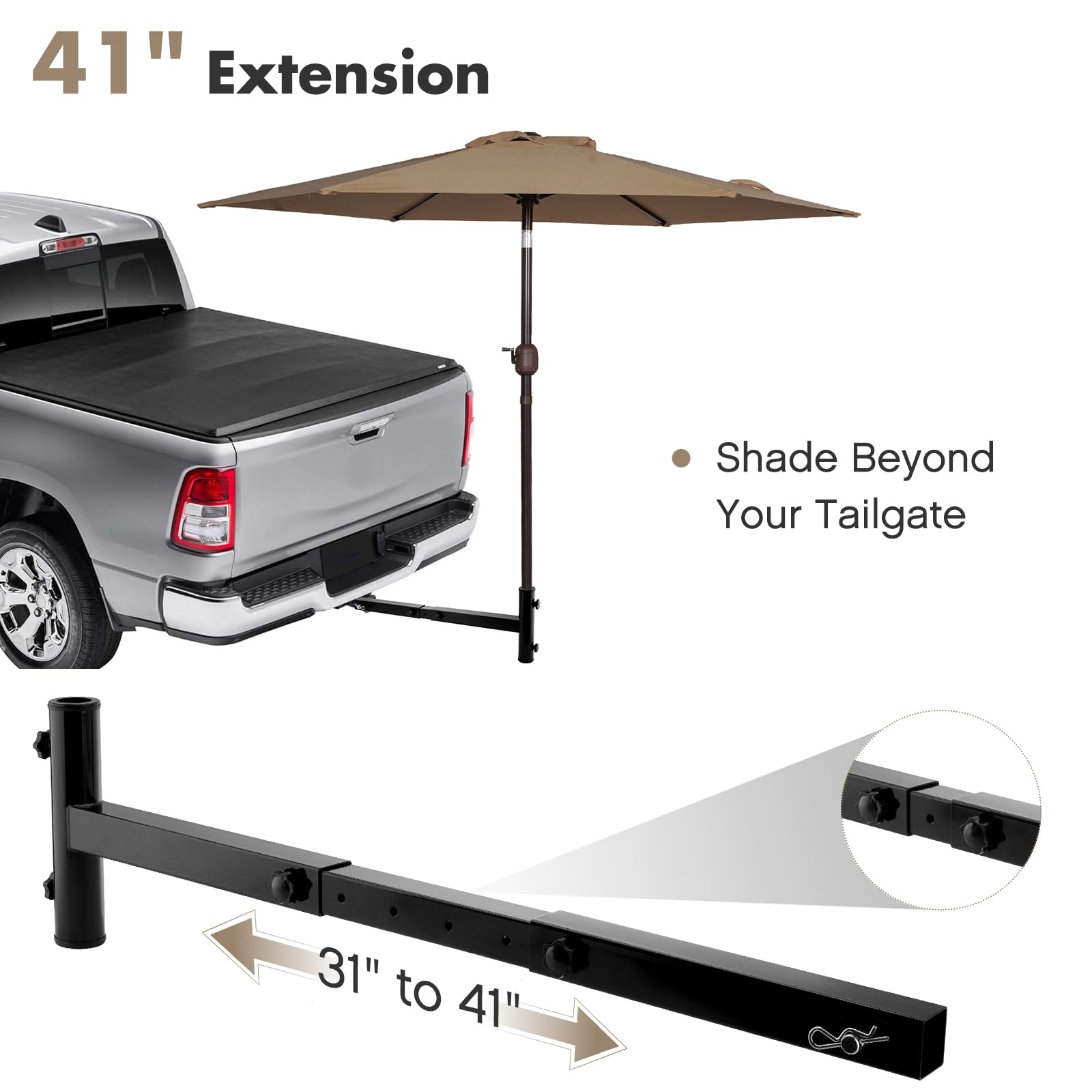 SPARKWHIZ side profile showing 35-inch extension from hitch