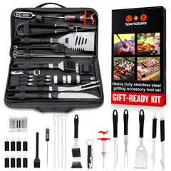 SpartaSake front packaging showing the complete 24-piece grill set for easy transport