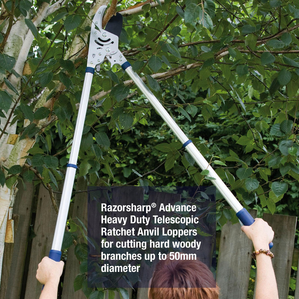 Spear & Jackson extended aluminium handles demonstrating added leverage and reach
