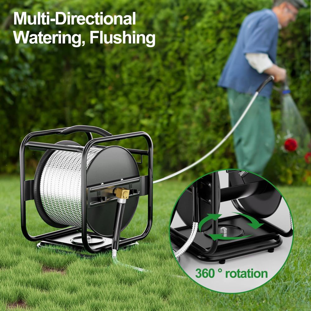 SPECILITE reel rotating 360 degrees demonstrating flexible watering coverage benefit