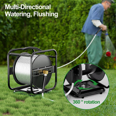 SPECILITE reel rotating 360 degrees demonstrating flexible watering coverage benefit