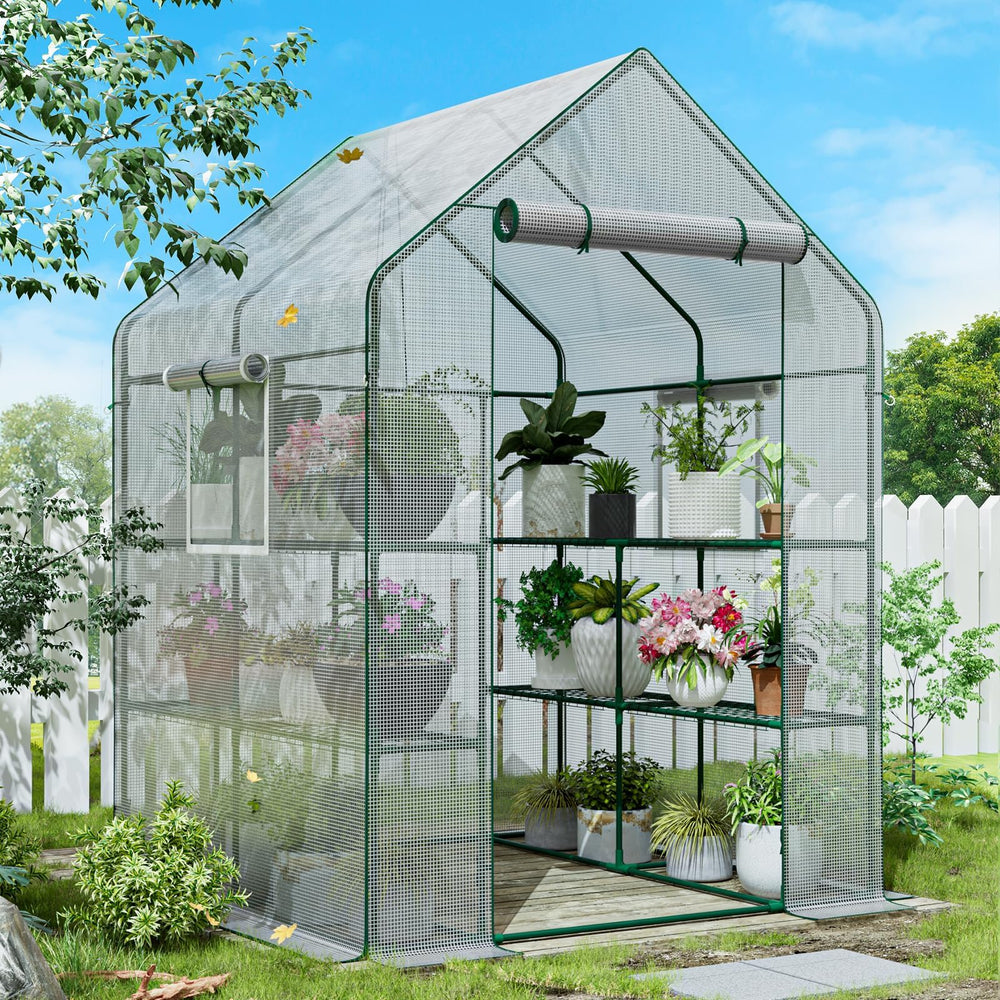 SPECILITE front view of greenhouse showing entrance and organized pots benefit protection