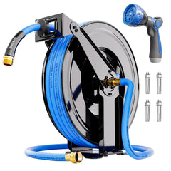 SPECILITE front view of wall-mounted reel showing compact storage and tidy hose benefit