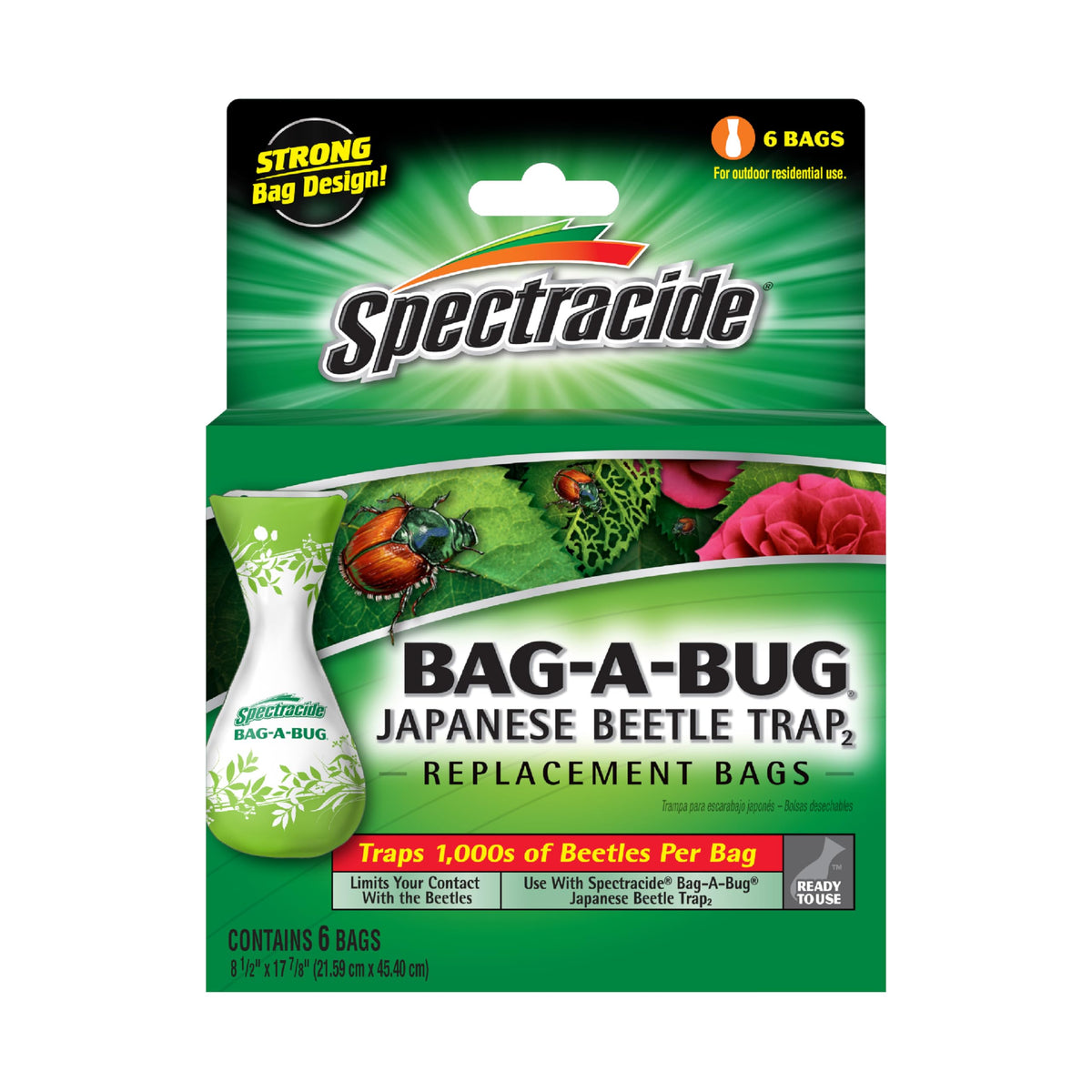Spectracide front packaging showing replacement bags and easy-install benefit