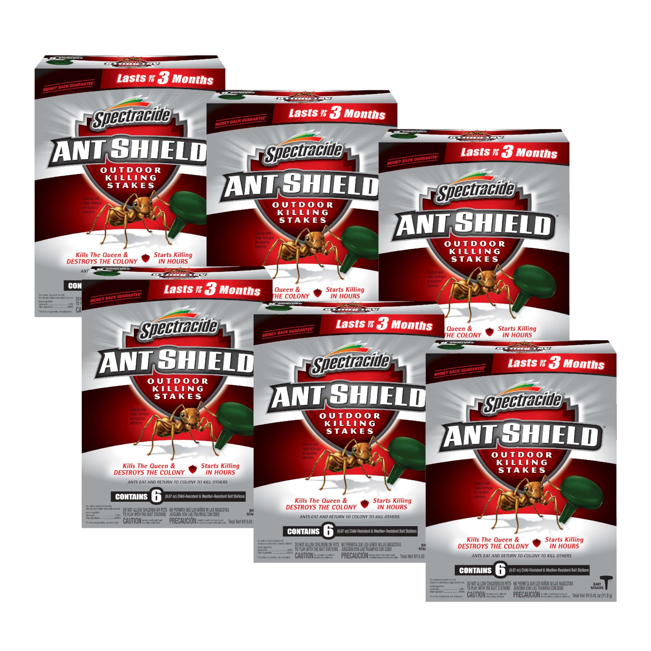 Spectracide front packaging showing six stakes and quick ant control benefit