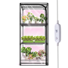 SpeePlant front view greenhouse showing full unit and stacked plants, space-saving benefit