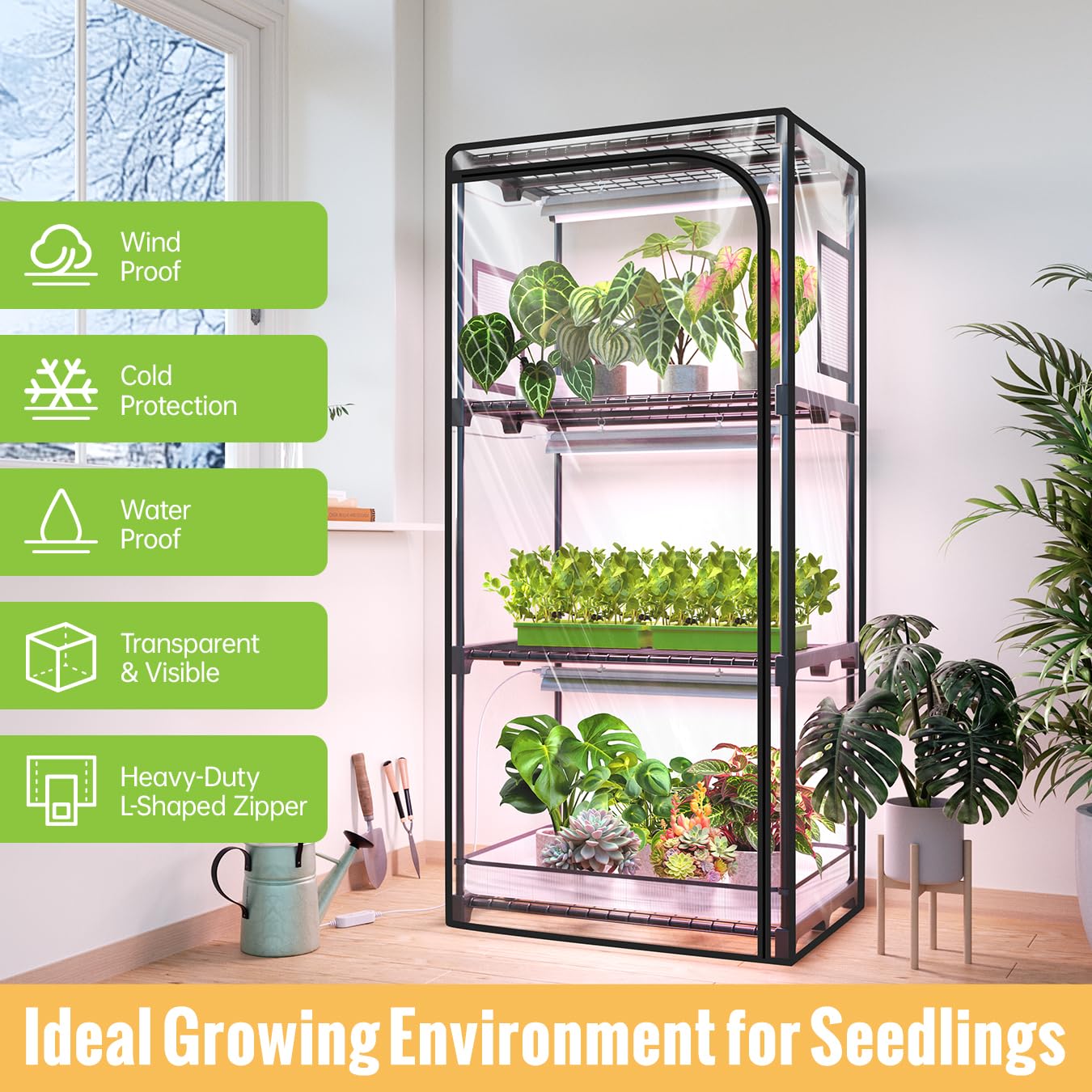 SpeePlant scale photo with potted plants showing shelf capacity, clear size reference benefit