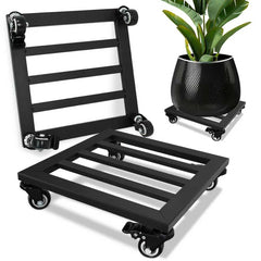 SPEETH front view of both 12-inch metal plant caddies showing sturdy platform and wheels for easy movement