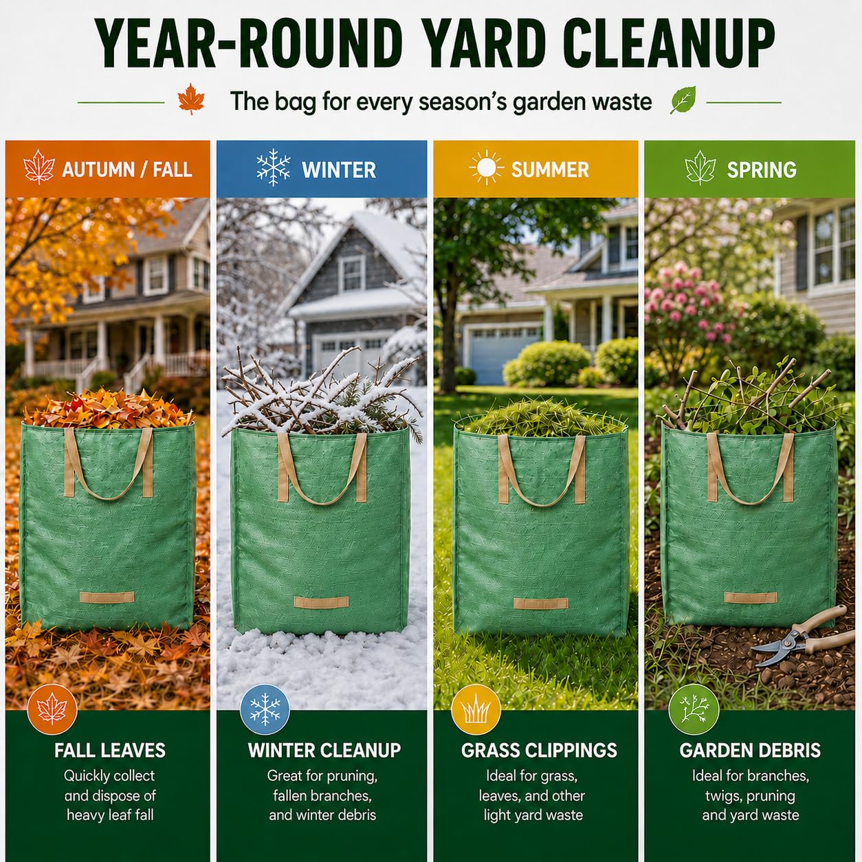 SPEPLA fully filled bag in yard demonstrating large 135 gallon capacity