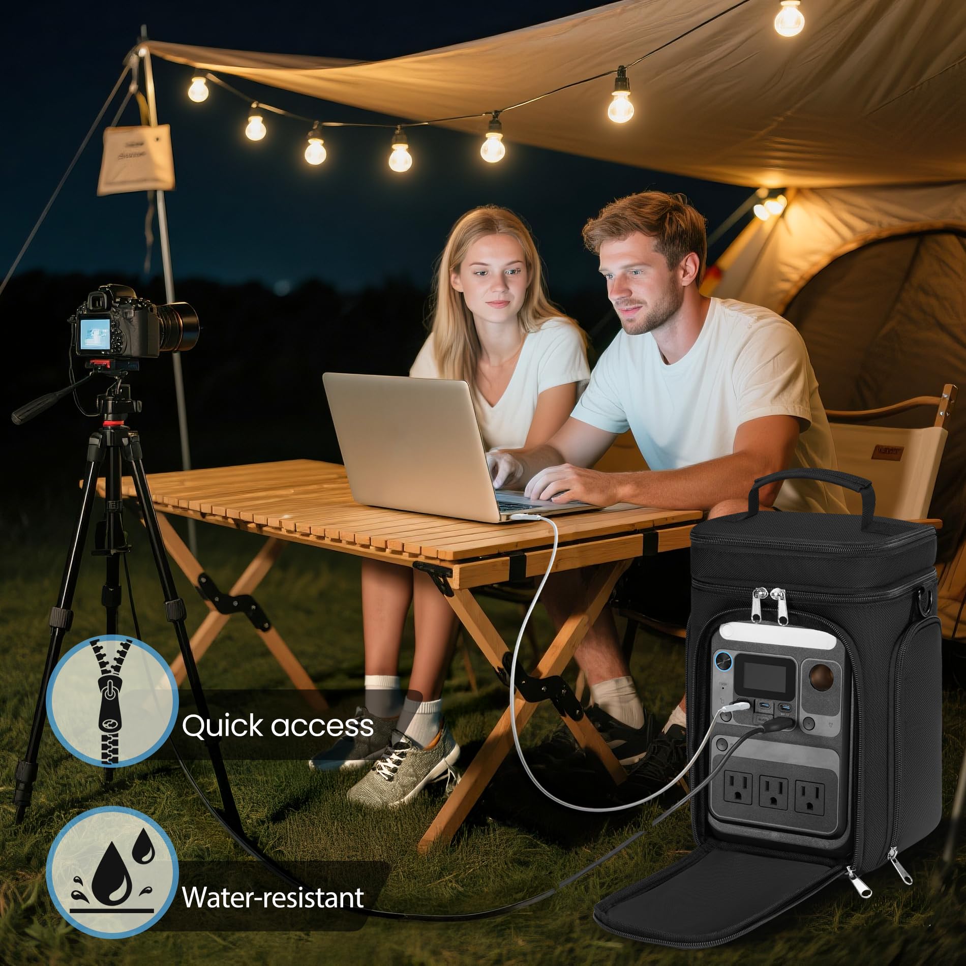 Speqerk bag in camping setting for easy transport and on-site power use