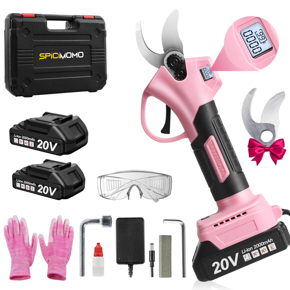 SPICIMOMO front view of pink cordless pruner showing compact professional design