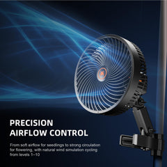 Spider Farmer clip fan mounted on grow tent pole providing targeted airflow to plants