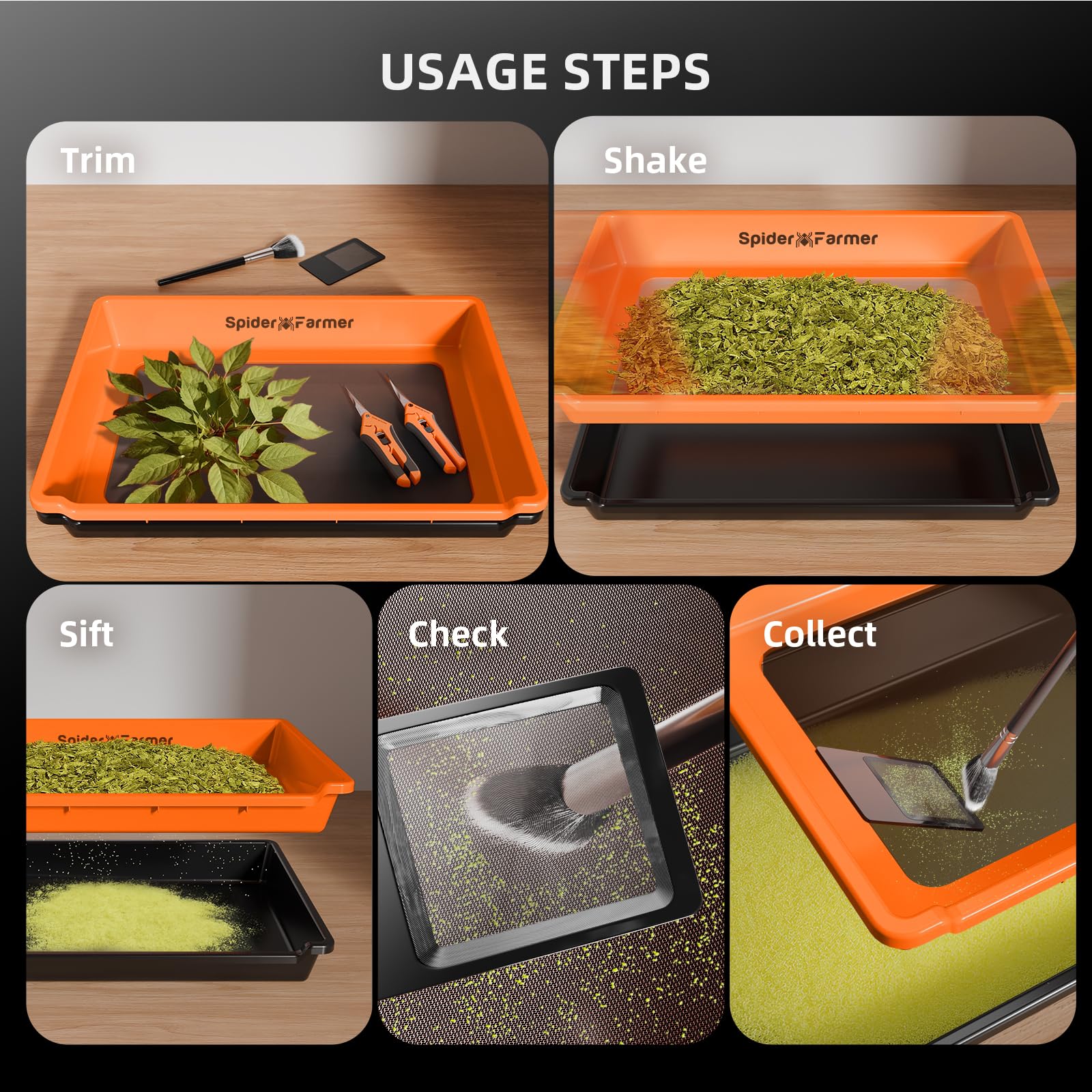 Spider Farmer cleaning tray under water showing easy wash and compact storage