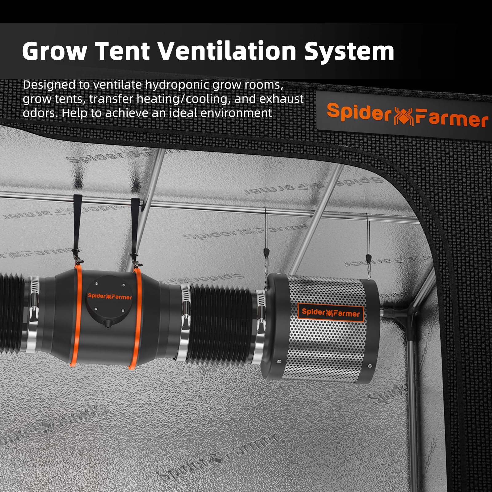 Spider Farmer side flange detail illustrating sturdy aluminum flange and tight seal benefit