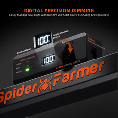 Spider Farmer G1500 digital display close view showing brightness control benefit