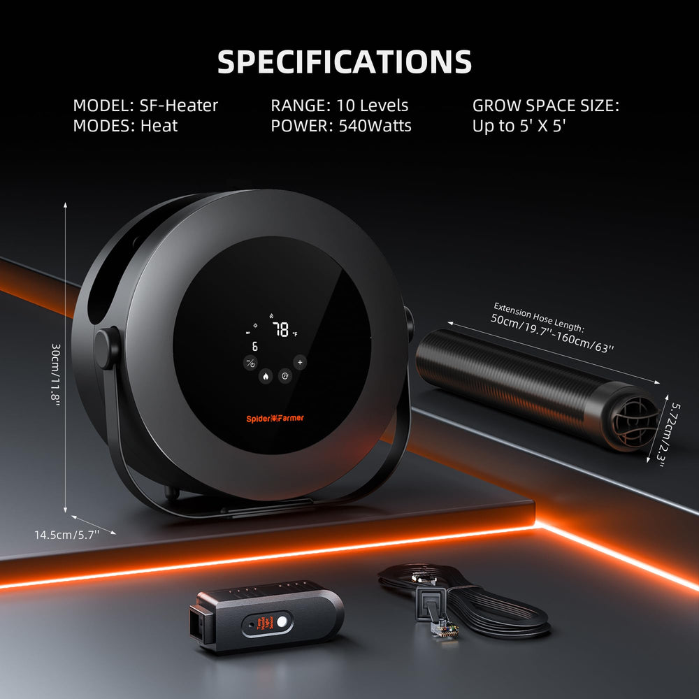 Spider Farmer heater operating quietly with low-noise fan for discreet indoor use
