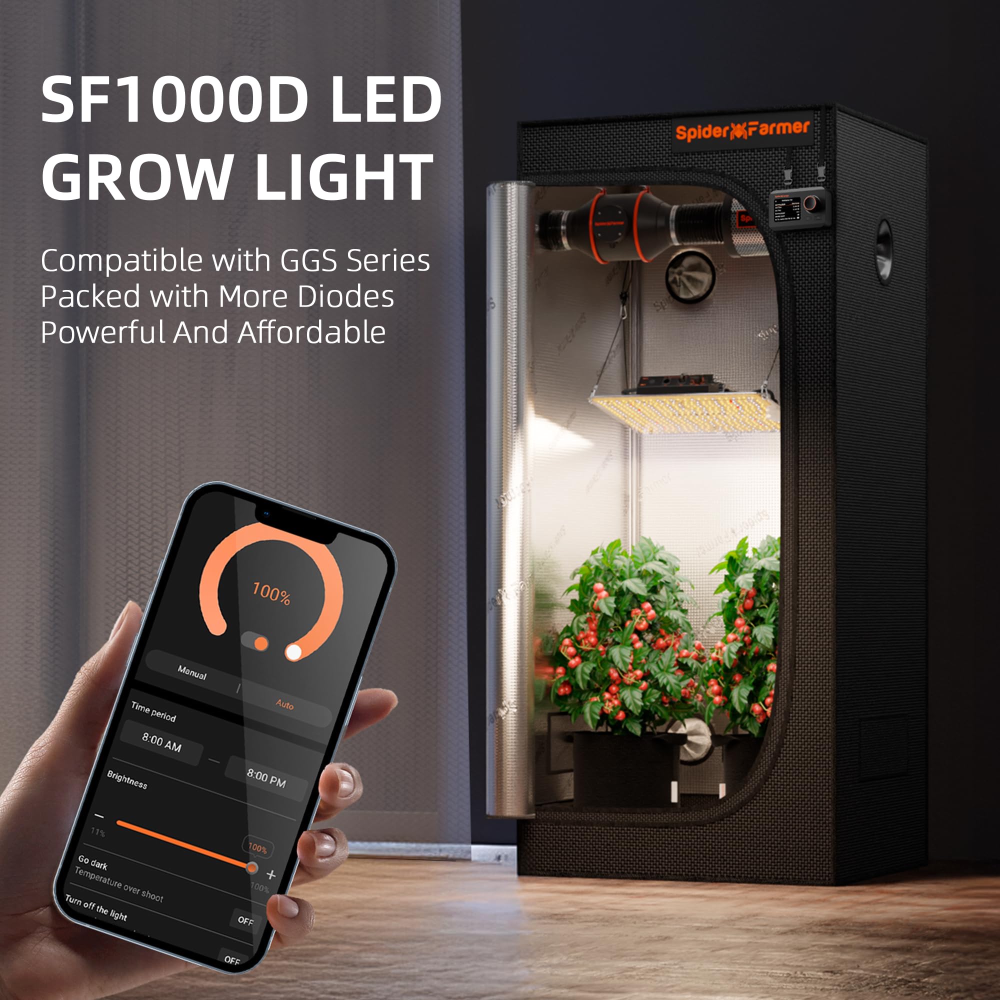 Spider Farmer lifestyle grow room showcasing efficient, compact cultivation