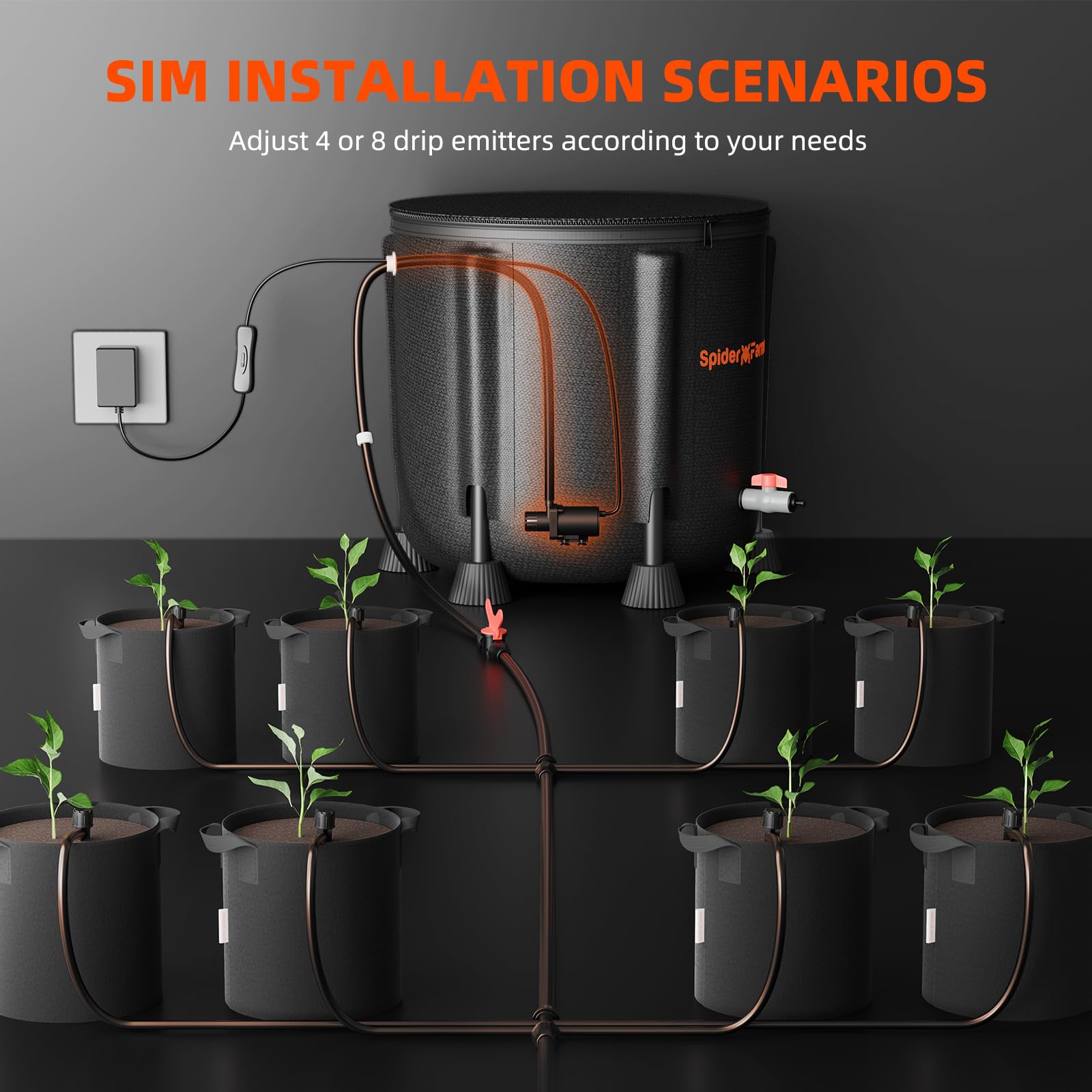 Spider Farmer tubing and connectors layout for flexible indoor routing