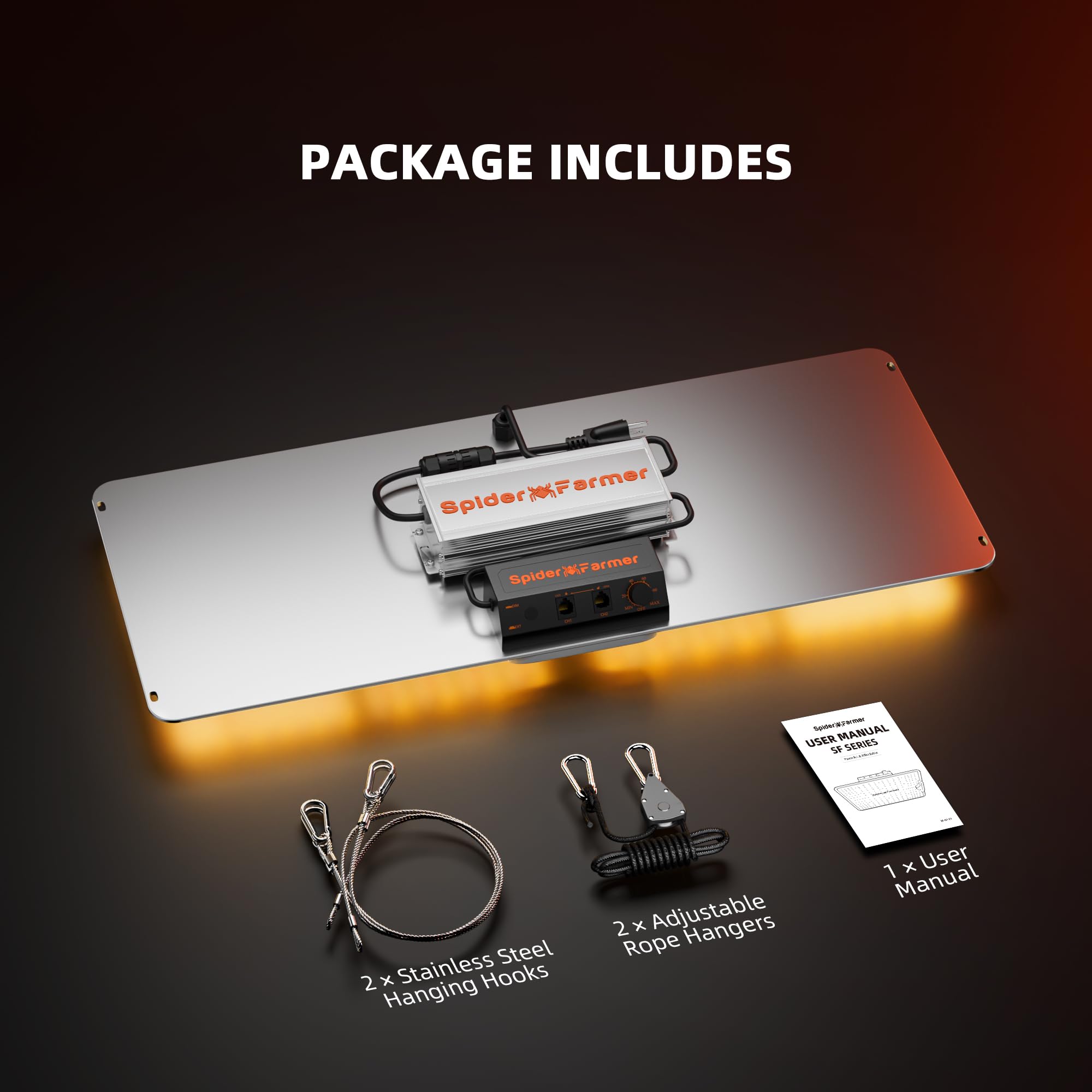 Spider Farmer unboxed packaging with components showing ready-to-install convenience benefit