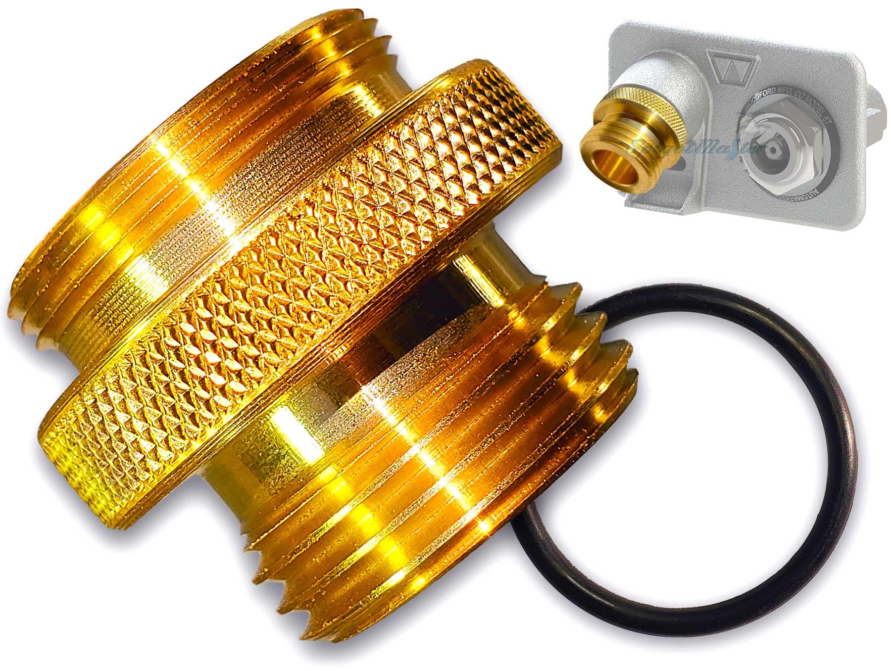 Spigotmaster SPGTM-9 front view showing adapter and finish, durable and precise