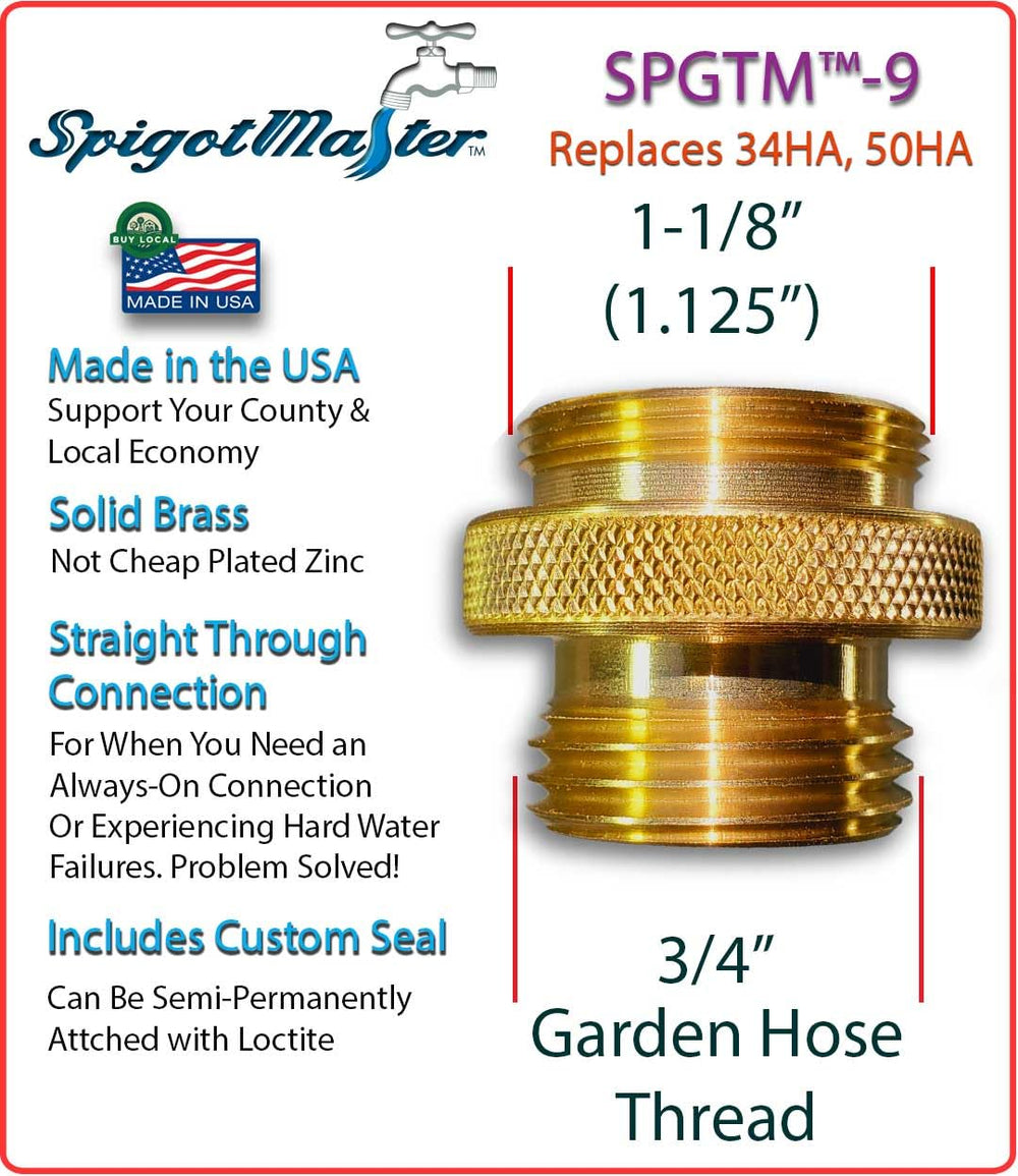 Spigotmaster SPGTM-9 thread detail close-up showing precise machining for leak-free fit