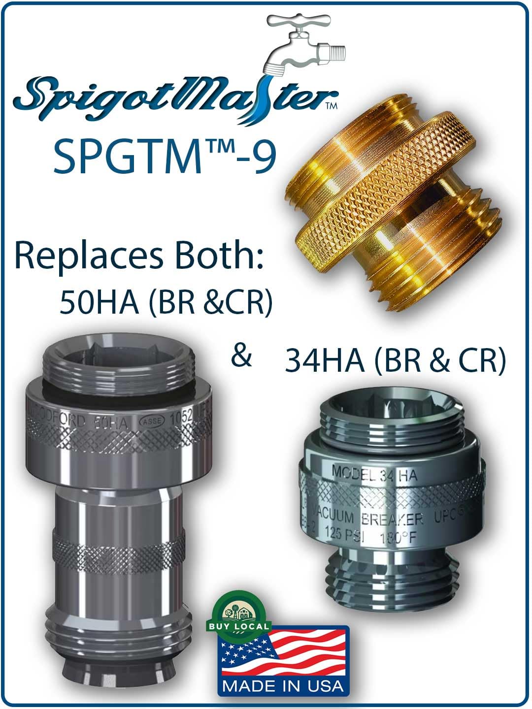 Spigotmaster SPGTM-9 with garden hose attached demonstrating secure, drip-free use