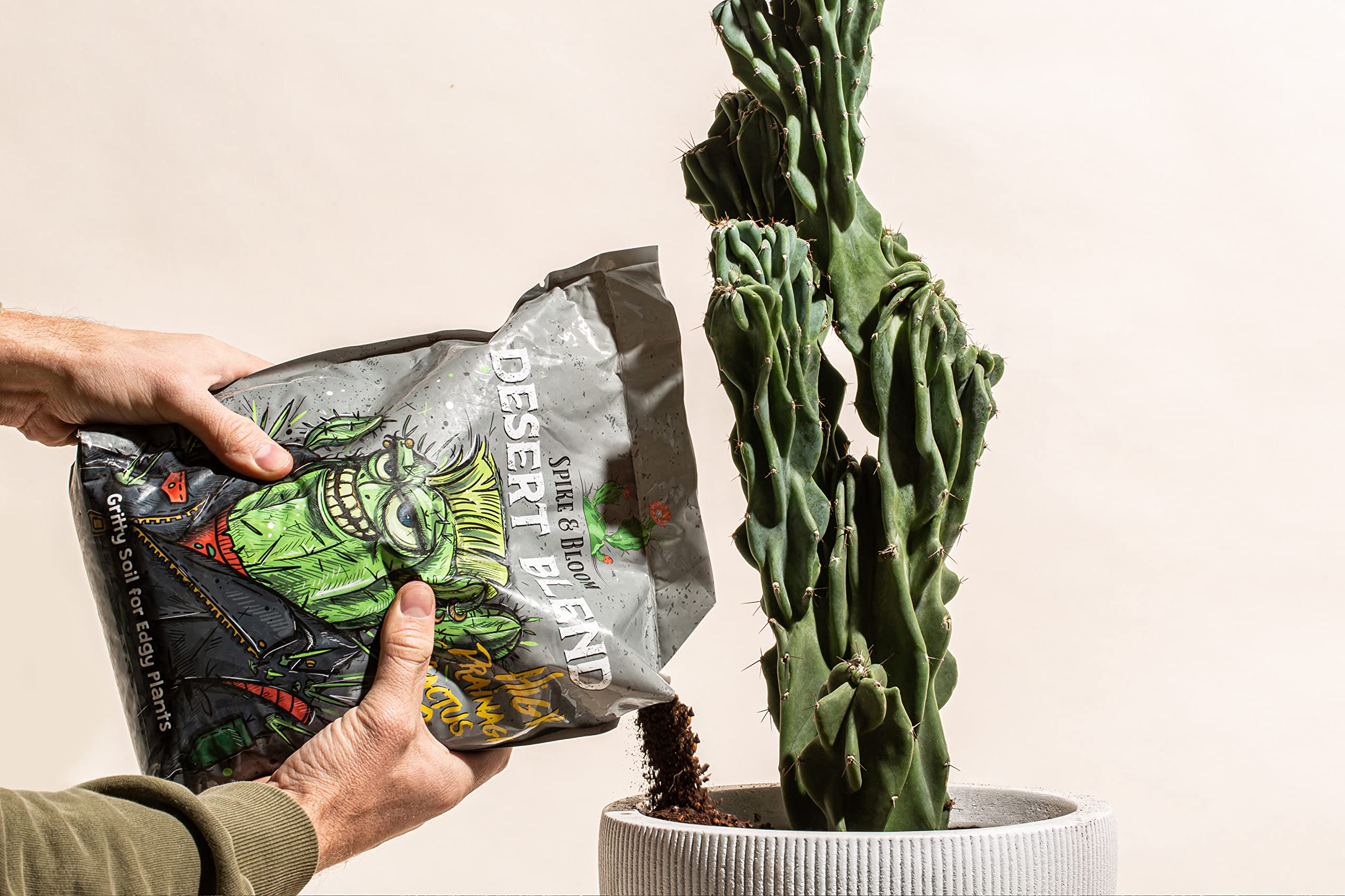 Spike & Bloom in use while repotting succulent showing easy application benefit