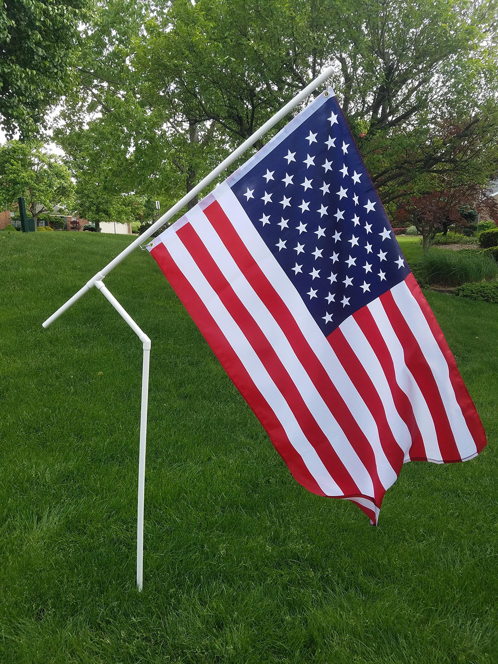 Spinner Flag assembled in yard demonstrating visibility and spinning action