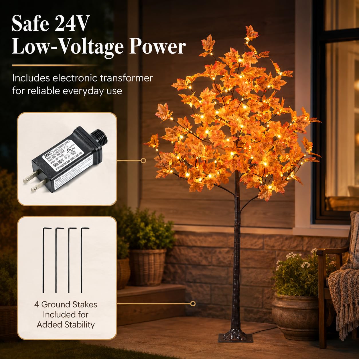 SPIRIT STAR CHRISTMAS CENTER 24 V low-voltage transformer and cord displayed for safe, energy-efficient power