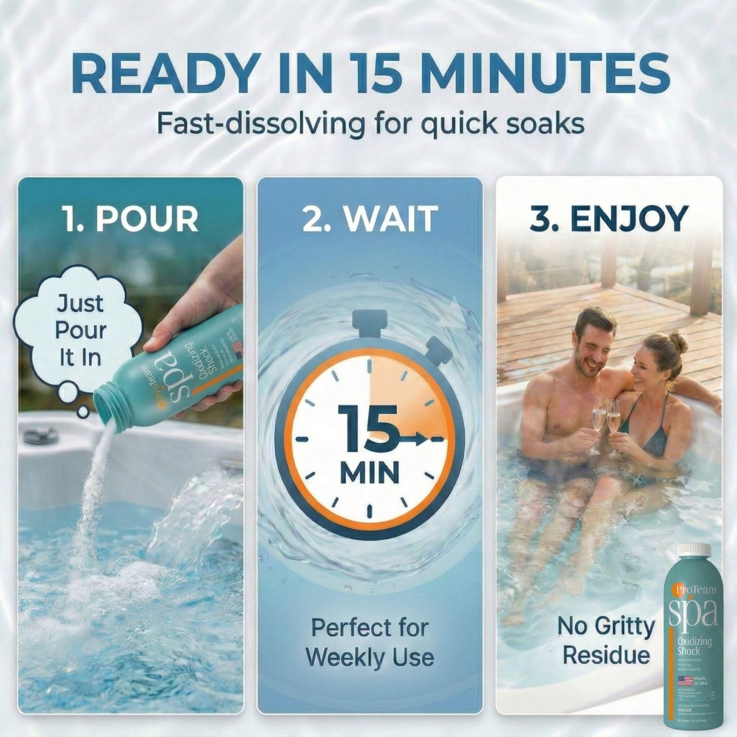 SplashWiz ProTeam in hand showing 2.2 lb size and easy dosing