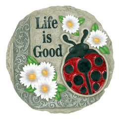 Spoontiques ladybug stepping stone front view showing vibrant colors and welcome message