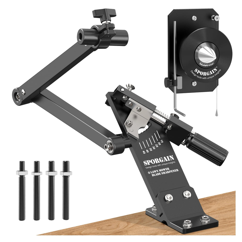 SporGain full kit layout showing sharpener and balancer, ready for maintenance